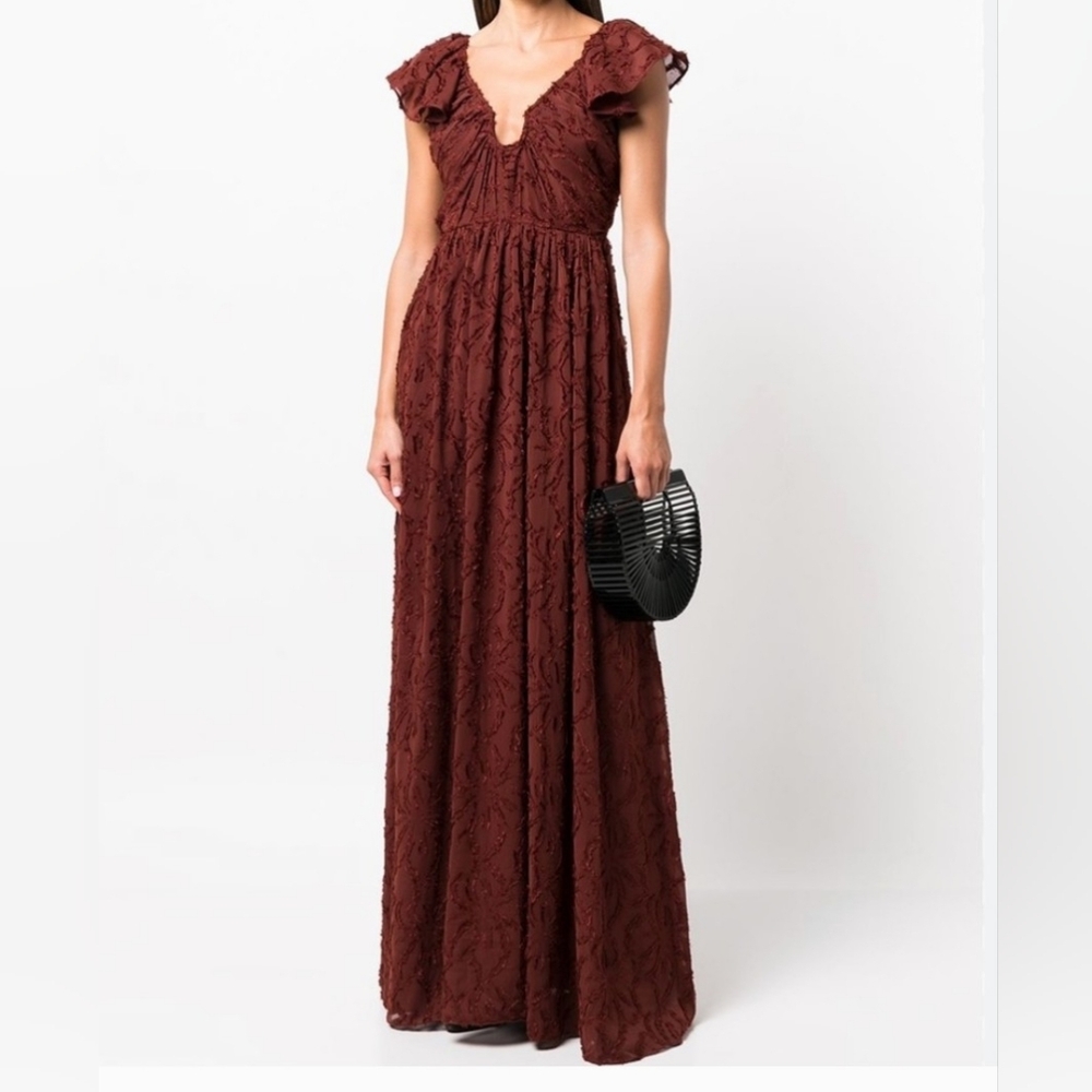 Tanya Taylor Leonie Maxi Dress in Deep Burgundy Size 6